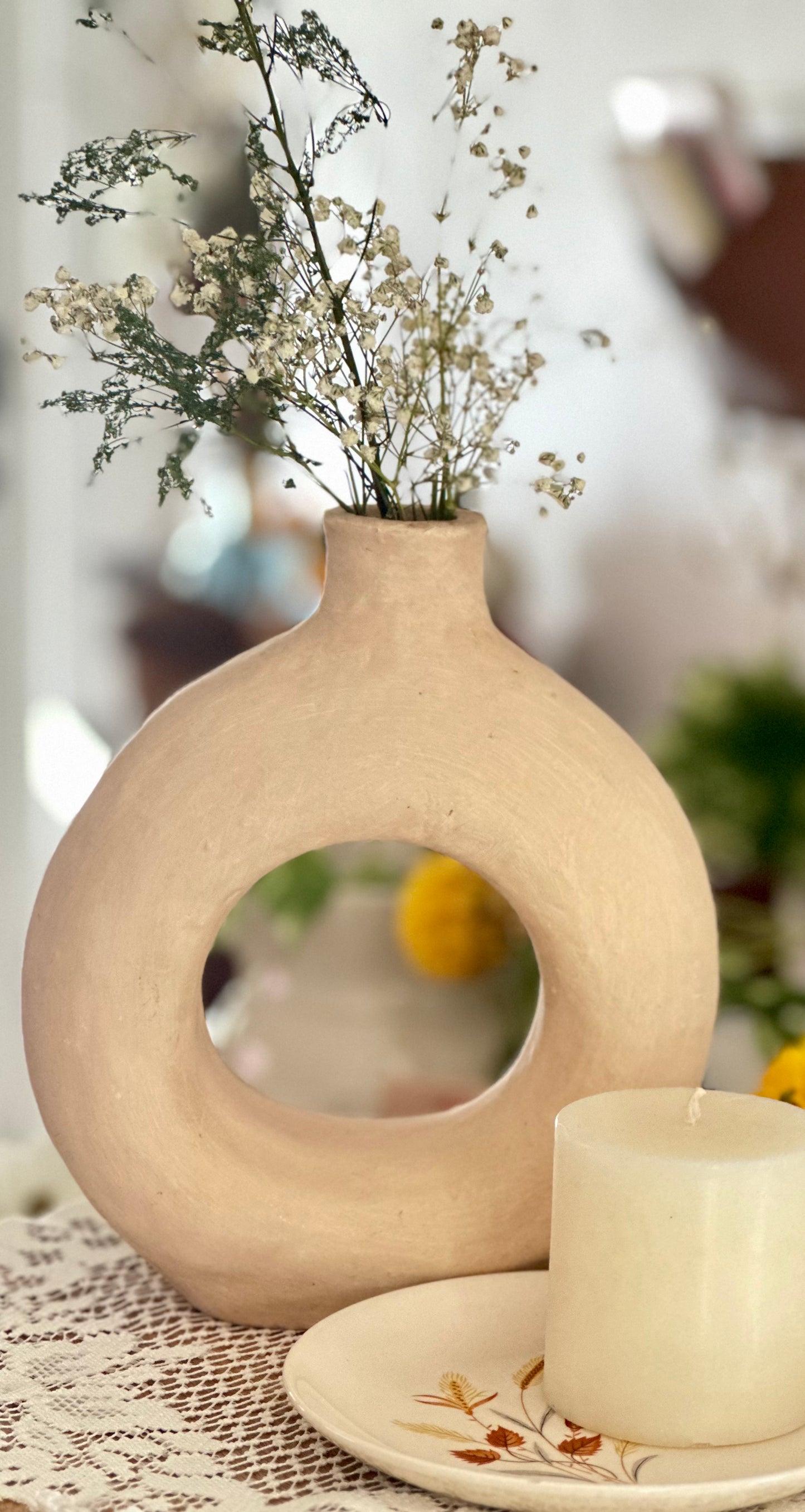 Clay donut flower vase