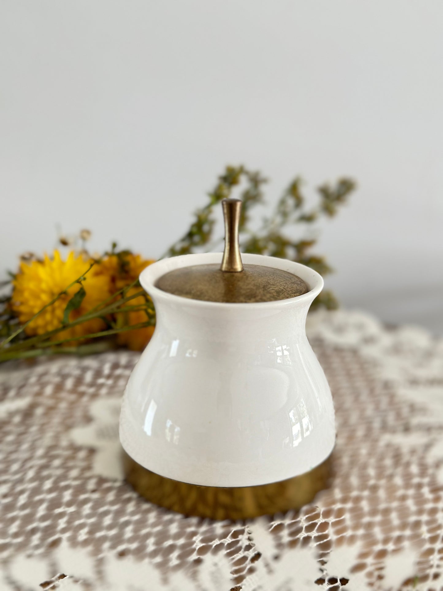 Ceramic and Brass Sugar Bowl