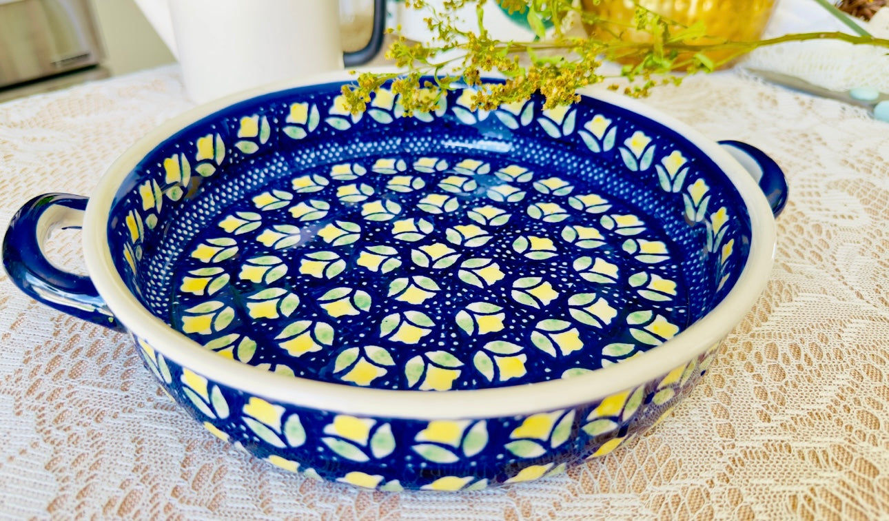 Polish Pottery blue rose Baking Dish