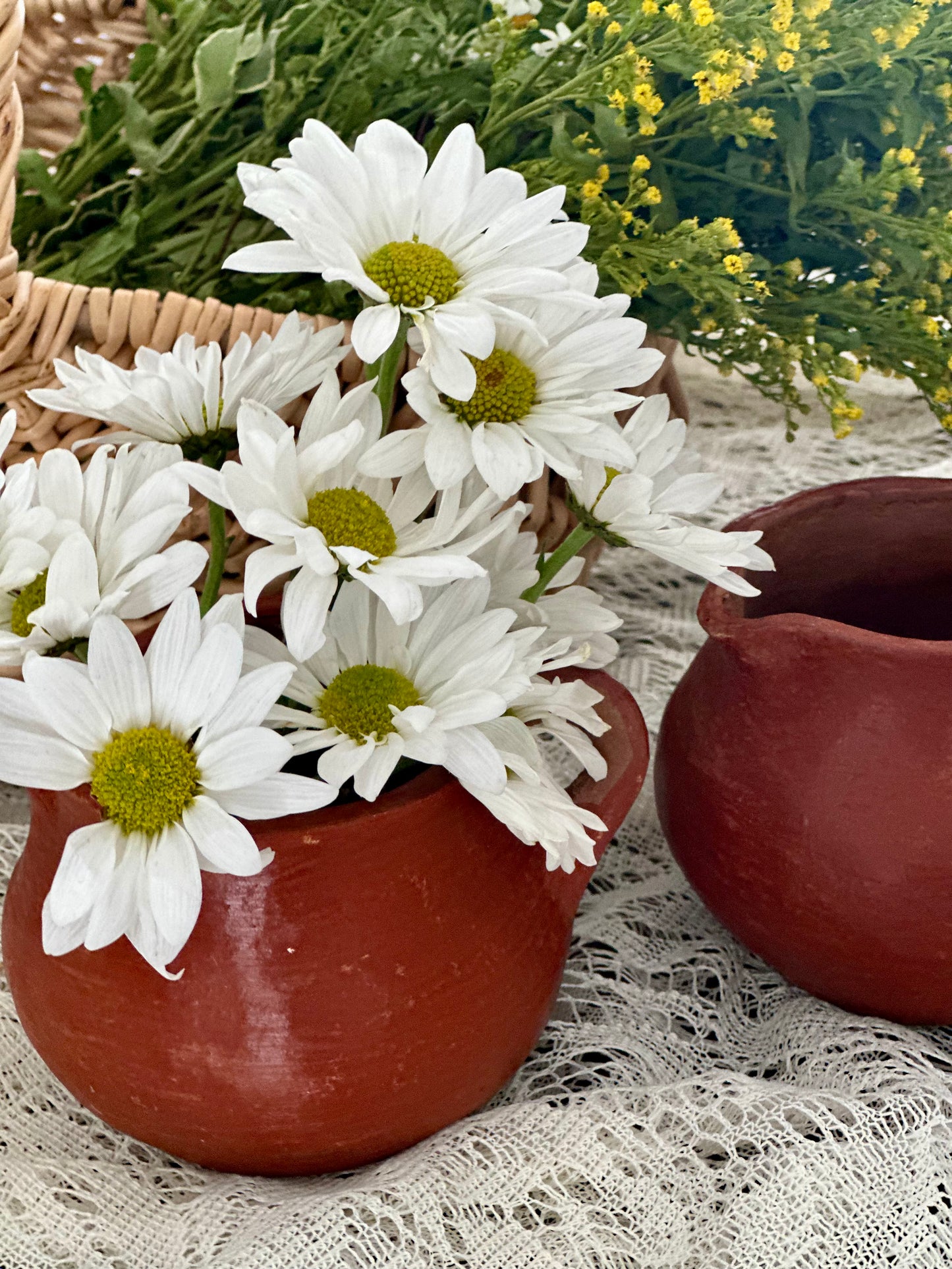 Rustic Clay flower mugs Set of 2