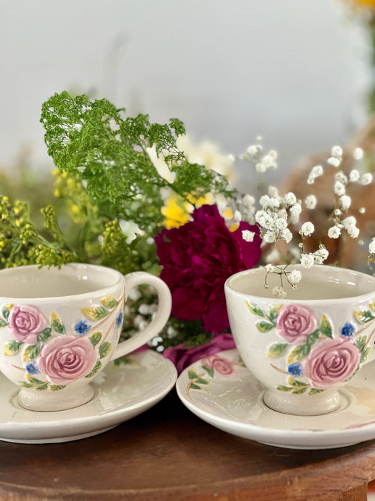 Floral Vintage Tea Cups Set of 2