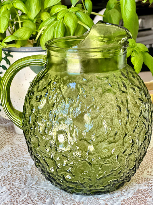 Vintage Green Glass 3 Qt Pitcher