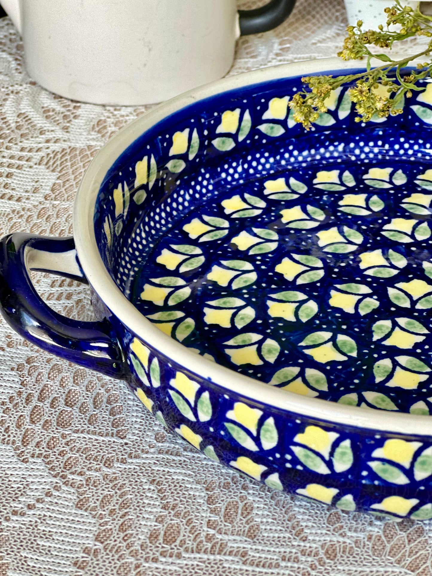 Polish Pottery blue rose Baking Dish