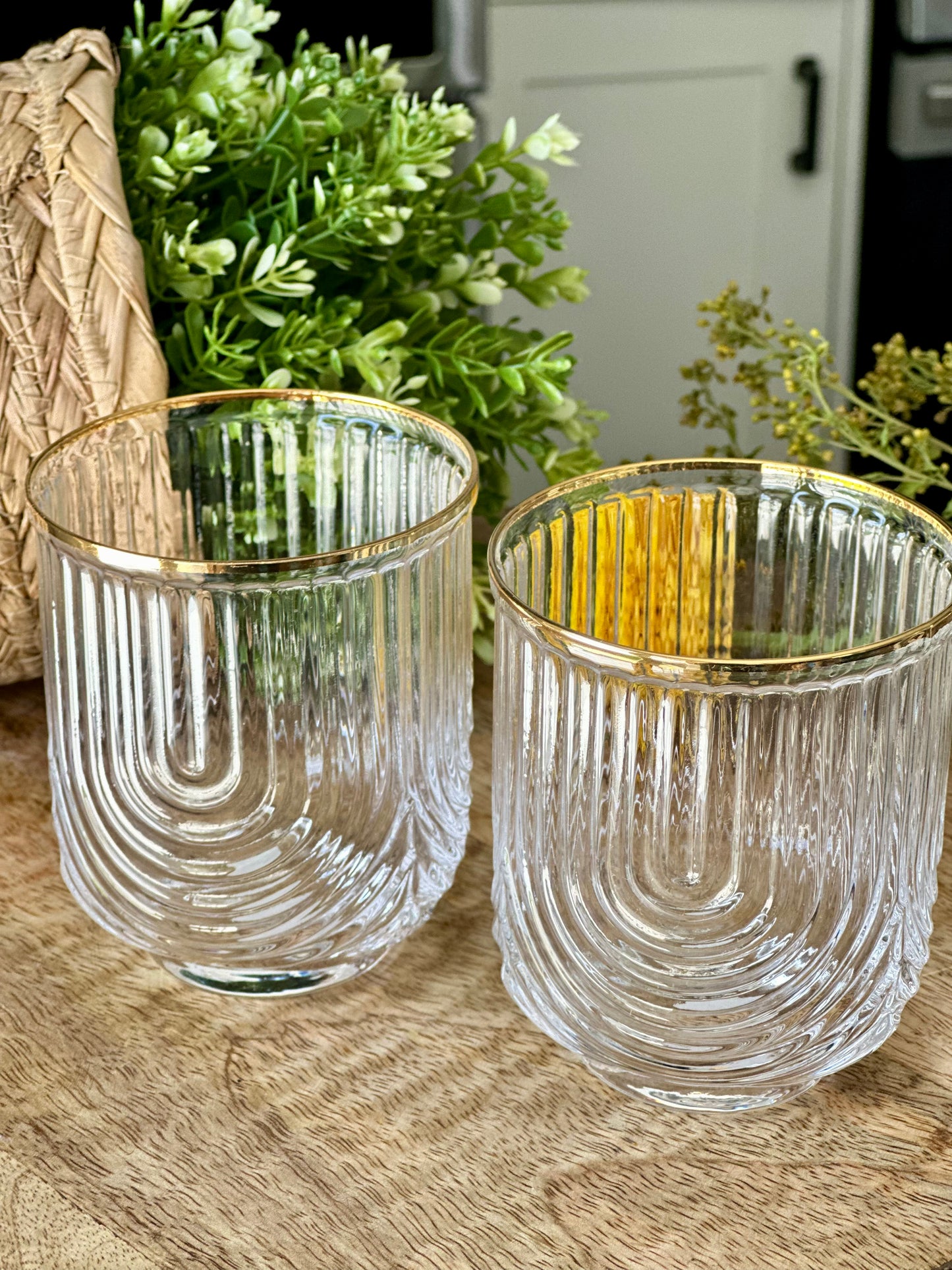 Ribbed Glassware with Gold Rim (Set of 2)